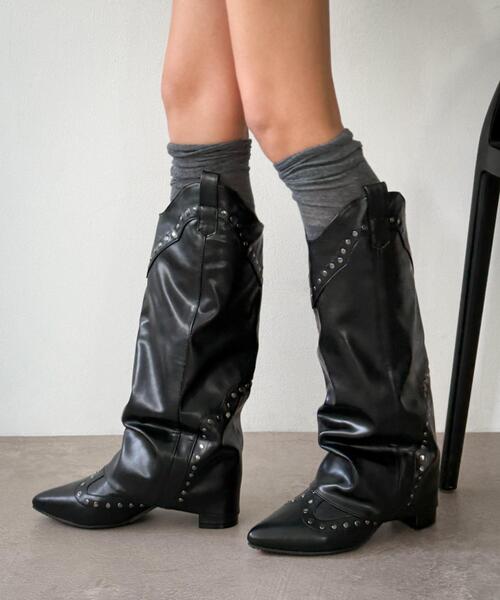 WEGO（ウィゴー）の「WEGO/ウエスタンカバーロングブーツ（ブーツ・レディース・ブラック/ブラウン・SMALL/MEDIUM/LARGE）」の9枚目の写真