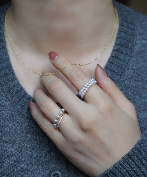 Pearl Flow K18 淡水パールワイヤーリング 一連（リング）｜NOIR DE