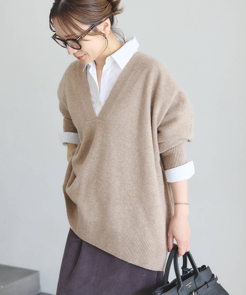 JOURNAL STANDARD(ジャーナルスタンダード)の「《追加3》MUSIC DEEP V ルーズプルオーバー(ニット/セーター・レディース・ベージュ/ライトグレー/アーミー/ブラック・FREE)」の4枚目の写真