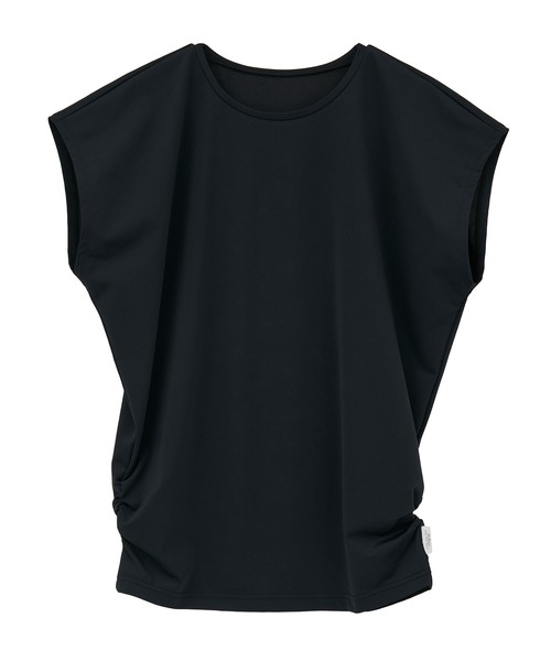 Julier Yoga and Relax（ジュリエヨガアンドリラックス）の「Julier (定番)Ecocoフレンチスリーブトップス（Tシャツ/カットソー・レディース・ホワイト/ライトカーキ/グレイッシュベージュ/ブラック・0/1）」の2枚目の写真