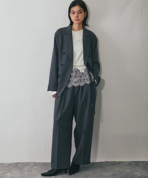 SMILE ORCHID(スマイルオーキッド)の「ツータックスラックスパンツ(スーツパンツ・レディース・グレー×ホワイト/チャコールグレー・FREE)」の14枚目の写真