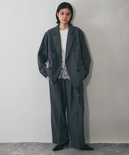 SMILE ORCHID(スマイルオーキッド)の「ツータックスラックスパンツ(スーツパンツ・レディース・グレー×ホワイト/チャコールグレー・FREE)」の12枚目の写真