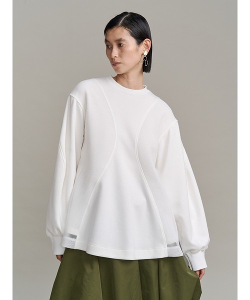 UN3D.（アンスリード）の「PANEL DOUBLE FACE MESH TOP / パネルダブルフェイスメッシュトップ（Tシャツ/カットソー・レディース・ホワイト/グレー/ブラック・36/38）」の2枚目の写真