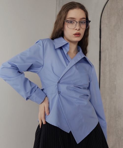 Mili affinity（ミリアフィニティー）の「ウエストタッククロス長袖シャツ（シャツ/ブラウス・レディース・イエロー/ブラック/オフホワイト/グレー/ブルー/ストライプ・FREE）」の4枚目の写真