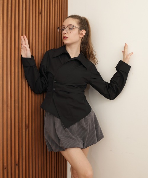 Mili affinity（ミリアフィニティー）の「ウエストタッククロス長袖シャツ（シャツ/ブラウス・レディース・イエロー/ブラック/オフホワイト/グレー/ブルー/ストライプ・FREE）」の18枚目の写真