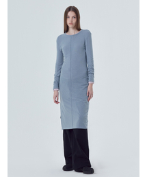 Pintuck Slit Jersey Dress, Ash Blue