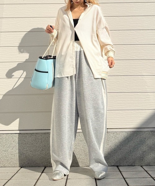 Q（キュー）の「ピンストライプリブドッキングシャツ（シャツ/ブラウス・レディース・ネイビー/ベージュ・MEDIUM）」の16枚目の写真