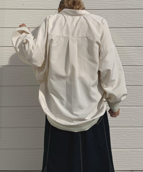 Q（キュー）の「ピンストライプリブドッキングシャツ（シャツ/ブラウス・レディース・ネイビー/ベージュ・MEDIUM）」の9枚目の写真