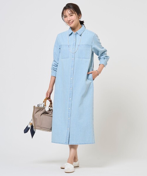 J.PRESS Ladies(J.プレス レディス)の「コットンリネン 7oz デニム シャツ ワンピース(ワンピース・レディース・ダルブルー系/スカイブルー系・XS)」の6枚目の写真