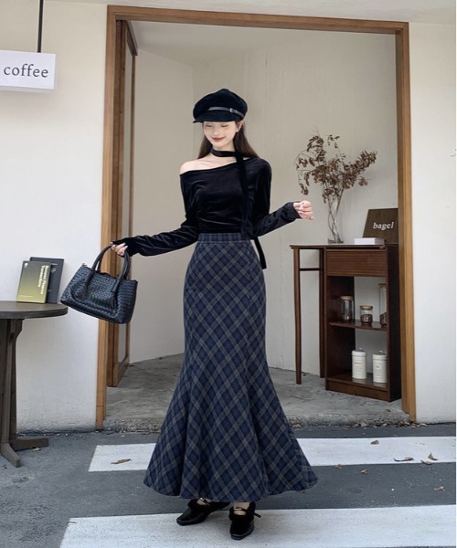 gossip!ロサンゼルス(ゴシップロサンゼルス)の「Y2K レトロ チェック ハイウエストスカート(マーメイド/Iライン/フレア)(スカート・レディース・チェック/ブラウン・M)」の10枚目の写真
