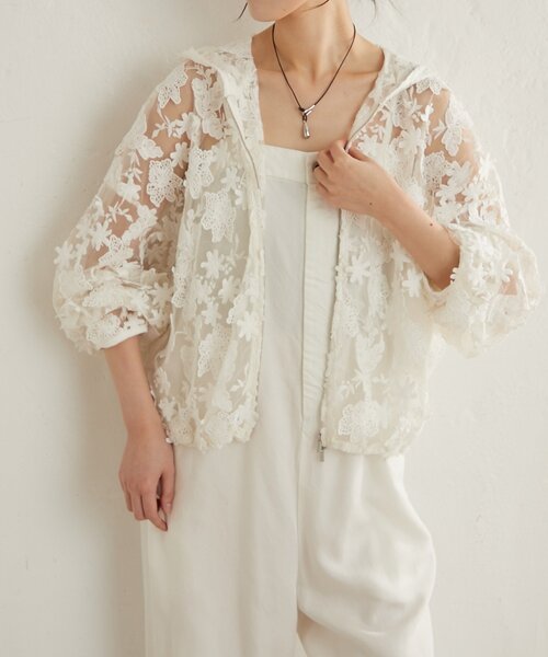 Omekashi（オメカシ）の「レースフーディ（ブルゾン・レディース・オフホワイト/ブラック・FREE）」の21枚目の写真