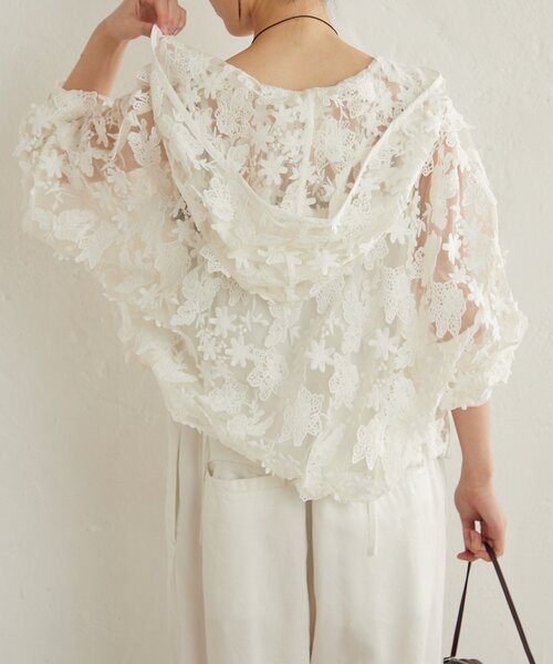 Omekashi（オメカシ）の「レースフーディ（ブルゾン・レディース・オフホワイト/ブラック・FREE）」の18枚目の写真