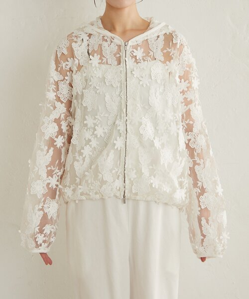 Omekashi（オメカシ）の「レースフーディ（ブルゾン・レディース・オフホワイト/ブラック・FREE）」の9枚目の写真