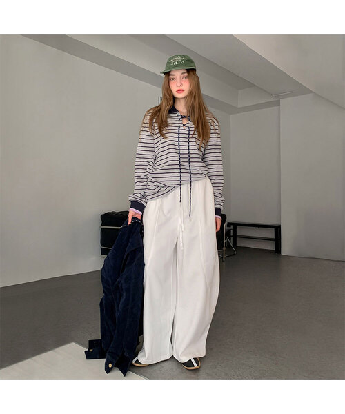 VASCARA(バスカラ)の「Oversized Fit String Banding Pants (2colors)(その他パンツ・レディース・ブラック/ホワイト・FREE)」の2枚目の写真