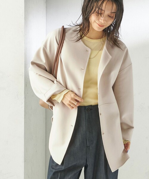 セール】〈手洗い可能〉ストレッチ 二重織 リバー 仕立て ノーカラー