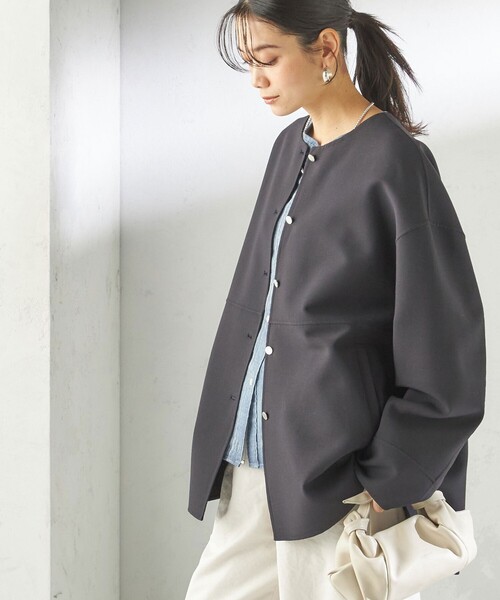 手洗い可能〉ストレッチ 二重織 リバー 仕立て ノーカラー コート