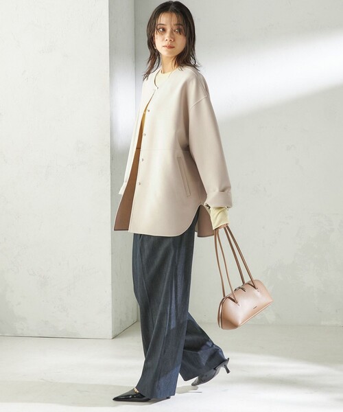 SHIPS(シップス)の「〈手洗い可能〉ストレッチ 二重織 リバー 仕立て ノーカラー コート(ノーカラーコート・レディース・ネイビー/ベージュ/グレー・ONE SIZE)」の5枚目の写真
