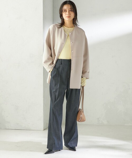 SHIPS(シップス)の「〈手洗い可能〉ストレッチ 二重織 リバー 仕立て ノーカラー コート(ノーカラーコート・レディース・ネイビー/ベージュ/グレー・ONE SIZE)」の7枚目の写真