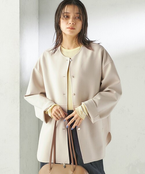SHIPS(シップス)の「〈手洗い可能〉ストレッチ 二重織 リバー 仕立て ノーカラー コート(ノーカラーコート・レディース・ネイビー/ベージュ/グレー・ONE SIZE)」の8枚目の写真