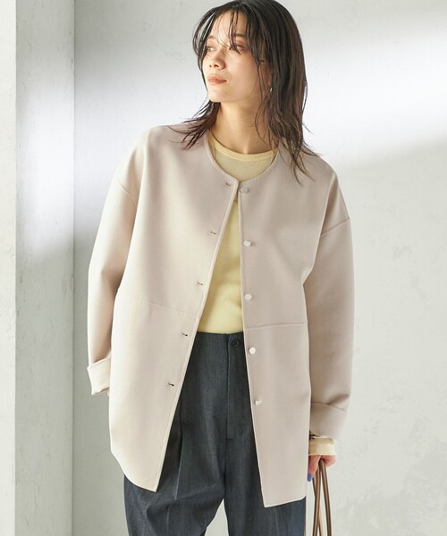 SHIPS(シップス)の「〈手洗い可能〉ストレッチ 二重織 リバー 仕立て ノーカラー コート(ノーカラーコート・レディース・ネイビー/ベージュ/グレー・ONE SIZE)」の11枚目の写真