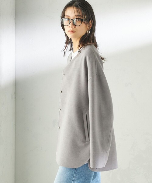 SHIPS(シップス)の「〈手洗い可能〉ストレッチ 二重織 リバー 仕立て ノーカラー コート(ノーカラーコート・レディース・ネイビー/ベージュ/グレー・ONE SIZE)」の17枚目の写真