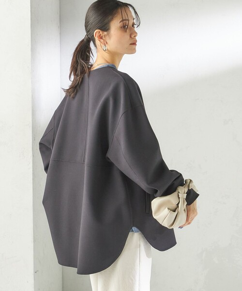 セール】〈手洗い可能〉ストレッチ 二重織 リバー 仕立て ノーカラー