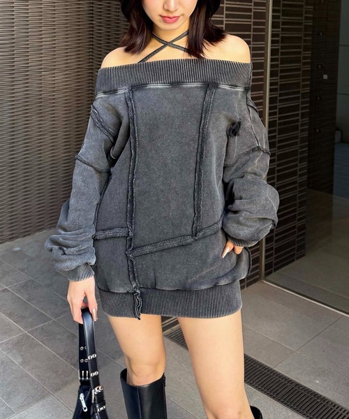 SPIRALGIRL（スパイラルガール）の「チョーカーピグメントオーバーチュニック（ワンピース・レディース・ブルー/オフホワイト/ブラック・FREE）」の2枚目の写真