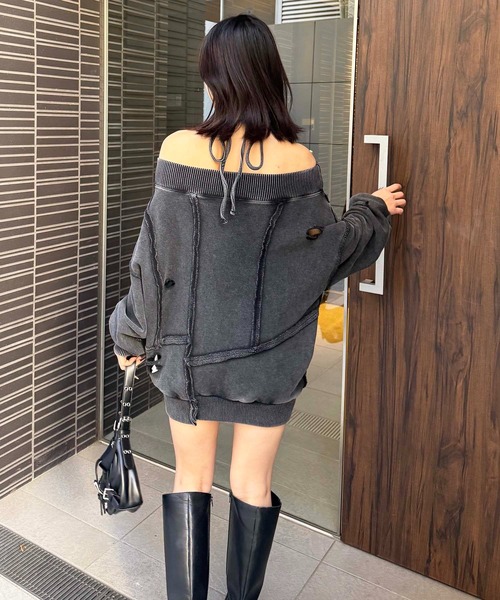 SPIRALGIRL（スパイラルガール）の「チョーカーピグメントオーバーチュニック（ワンピース・レディース・ブルー/オフホワイト/ブラック・FREE）」の5枚目の写真