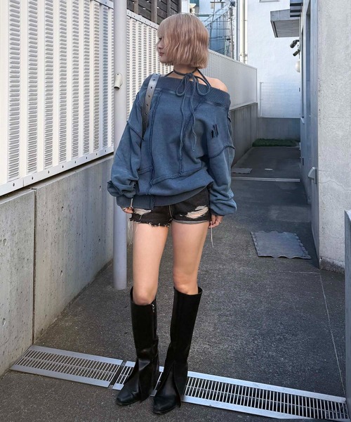 SPIRALGIRL（スパイラルガール）の「チョーカーピグメントオーバーチュニック（ワンピース・レディース・ブルー/オフホワイト/ブラック・FREE）」の9枚目の写真