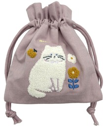 attiree（アティレー）の「ねこねこ 刺繍巾着 小物入れ（ポーチ）」