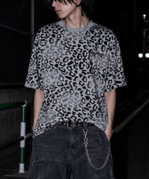 【at】〔THRASHER/スラッシャー〕裏毛/カットデニム レオパード スプレー加工 半袖Tシャツ