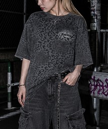 【at】〔THRASHER/スラッシャー〕裏毛/カットデニム レオパード スプレー加工 半袖Tシャツ