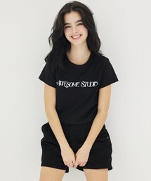 アサムロゴクロップスリムフィット半袖Tシャツブラック