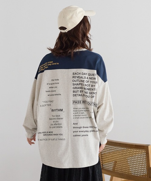HEART MARKET(ハートマーケット)の「アシメバックロゴ配色BigT(Tシャツ/カットソー・レディース・グリーン/ピンク/ネイビー/イエロー/ナチュラル・FREE)」の3枚目の写真