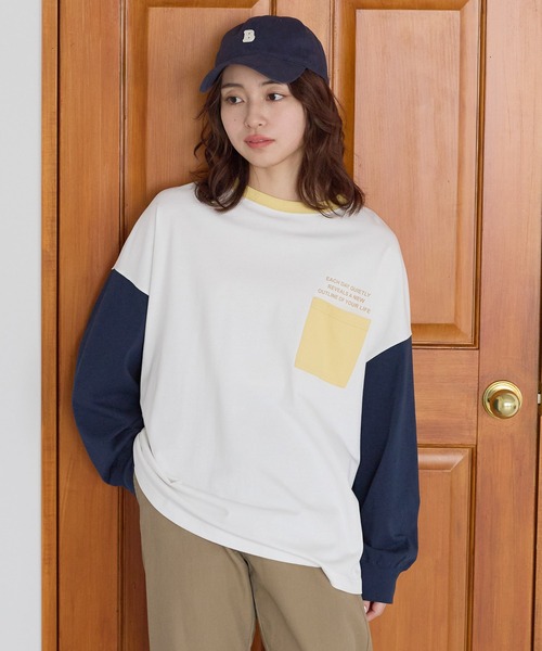 HEART MARKET(ハートマーケット)の「アシメバックロゴ配色BigT(Tシャツ/カットソー・レディース・グリーン/ピンク/ネイビー/イエロー/ナチュラル・FREE)」の9枚目の写真