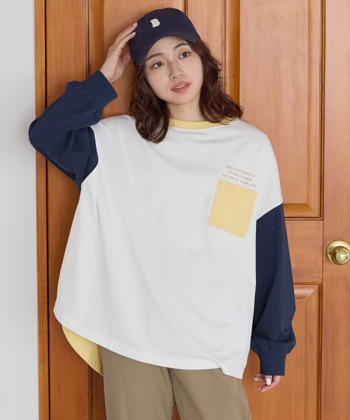 HEART MARKET(ハートマーケット)の「アシメバックロゴ配色BigT(Tシャツ/カットソー・レディース・グリーン/ピンク/ネイビー/イエロー/ナチュラル・FREE)」の10枚目の写真