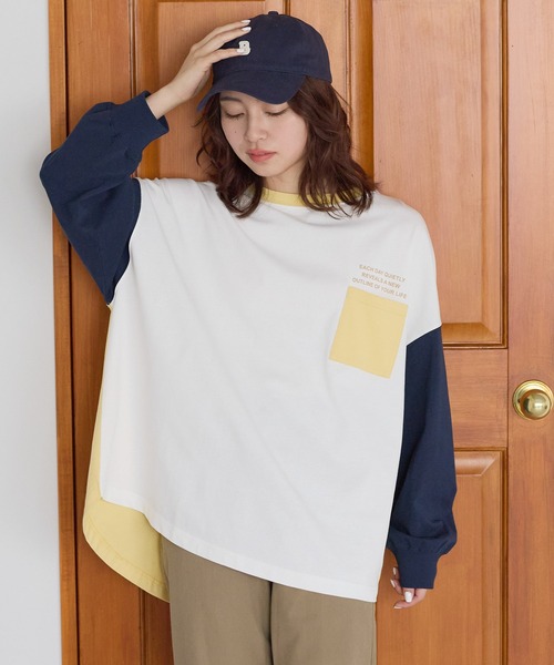 HEART MARKET(ハートマーケット)の「アシメバックロゴ配色BigT(Tシャツ/カットソー・レディース・グリーン/ピンク/ネイビー/イエロー/ナチュラル・FREE)」の11枚目の写真