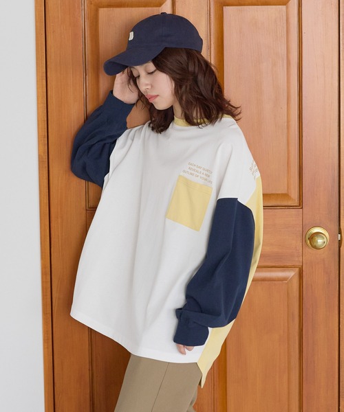 HEART MARKET(ハートマーケット)の「アシメバックロゴ配色BigT(Tシャツ/カットソー・レディース・グリーン/ピンク/ネイビー/イエロー/ナチュラル・FREE)」の12枚目の写真
