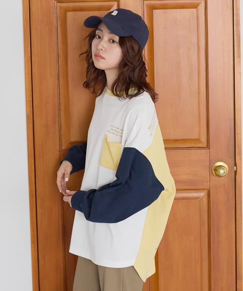 HEART MARKET(ハートマーケット)の「アシメバックロゴ配色BigT(Tシャツ/カットソー・レディース・グリーン/ピンク/ネイビー/イエロー/ナチュラル・FREE)」の13枚目の写真