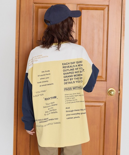 HEART MARKET(ハートマーケット)の「アシメバックロゴ配色BigT(Tシャツ/カットソー・レディース・グリーン/ピンク/ネイビー/イエロー/ナチュラル・FREE)」の14枚目の写真