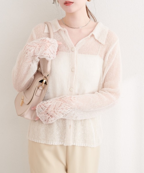natural couture(ナチュラルクチュール)の「衿付きデザインスリーブニット(カーディガン/ボレロ・レディース・ブラック/アイボリー/ブルー/ピンク・FREE)」の5枚目の写真