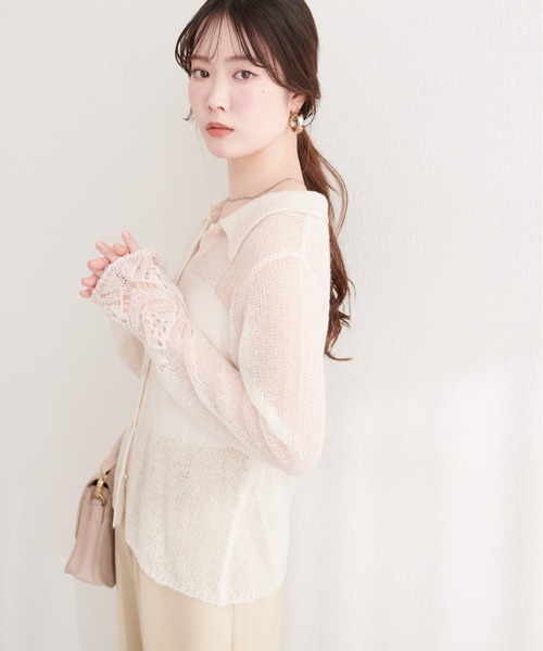 natural couture(ナチュラルクチュール)の「衿付きデザインスリーブニット(カーディガン/ボレロ・レディース・ブラック/アイボリー/ブルー/ピンク・FREE)」の6枚目の写真