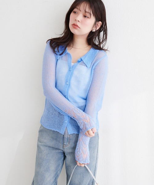 natural couture(ナチュラルクチュール)の「衿付きデザインスリーブニット(カーディガン/ボレロ・レディース・ブラック/アイボリー/ブルー/ピンク・FREE)」の18枚目の写真
