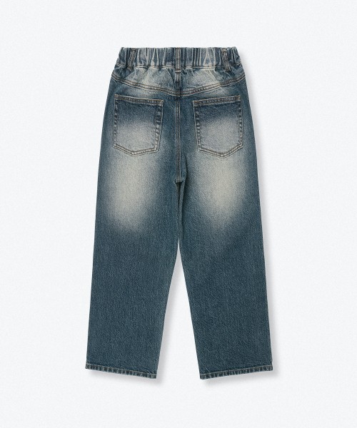 MUSINSA STANDARD KIDS（ムシンサスタンダードキッズ）の「ビッグブラシワイドバンディングデニムパンツ[ミディアムインディゴ]（デニムパンツ・レディース・その他・100/110/120/130/140/150/160）」の4枚目の写真