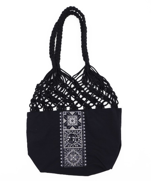 チチカカ（チチカカ）の「Rico メキシコタイル刺繍マクラメバッグ（トートバッグ・レディース・ベージュ/ブラック・FREE）」の6枚目の写真