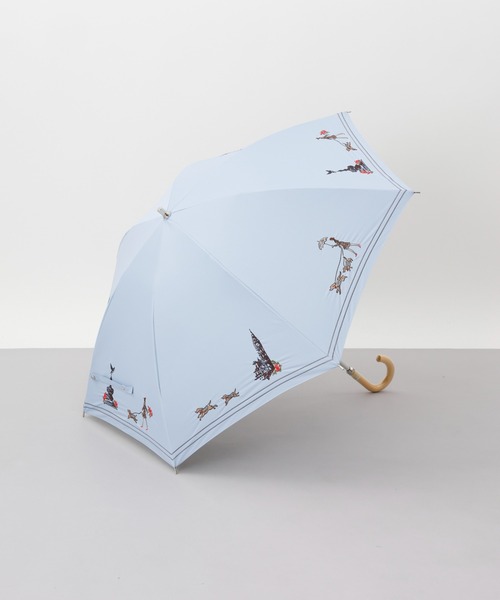 アクアスキュータム 晴雨兼用傘 折りたたみ傘 テリア犬 刺繍 ボーダー サックス Aquascutum （アクアスキュータム）】 LONDONガールと英国犬 晴雨兼用