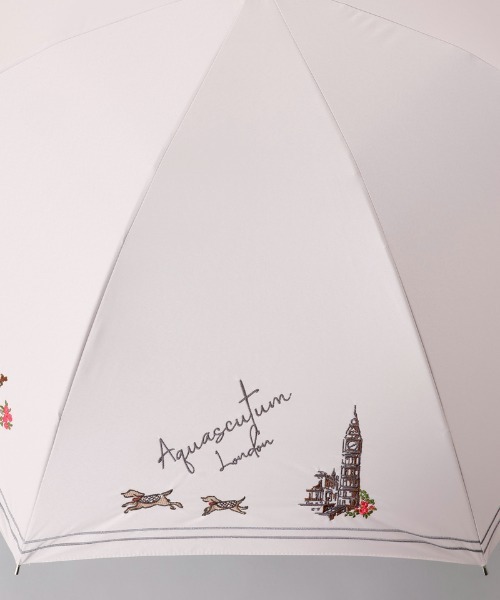 Aquascutum(アクアスキュータム)の「【 Aquascutum (アクアスキュータム)】 LONDONガールと英国犬 晴雨兼用パラソル(2段スライドショート)(長傘・レディース・ネイビー/ベージュ/ピンク/サックスブルー・FREE)」の5枚目の写真