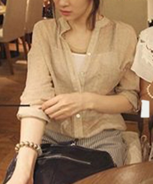 SallyLunn（サリーラン）の「ナチュラルバンドカラーシャツ（シャツ/ブラウス・レディース・ネイビー/ベージュ/グレー/ブルー/ホワイト・MEDIUM/LARGE）」の12枚目の写真