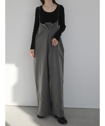 amel（エイメル）の「ストライプタック　ジャンプスーツ/グレー（サロペット/オーバーオール）」