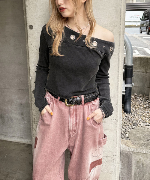 SPIRALGIRL（スパイラルガール）の「アイレットワンショルトップス（Tシャツ/カットソー・レディース・ホワイト/グリーン/ブラック・FREE）」の4枚目の写真